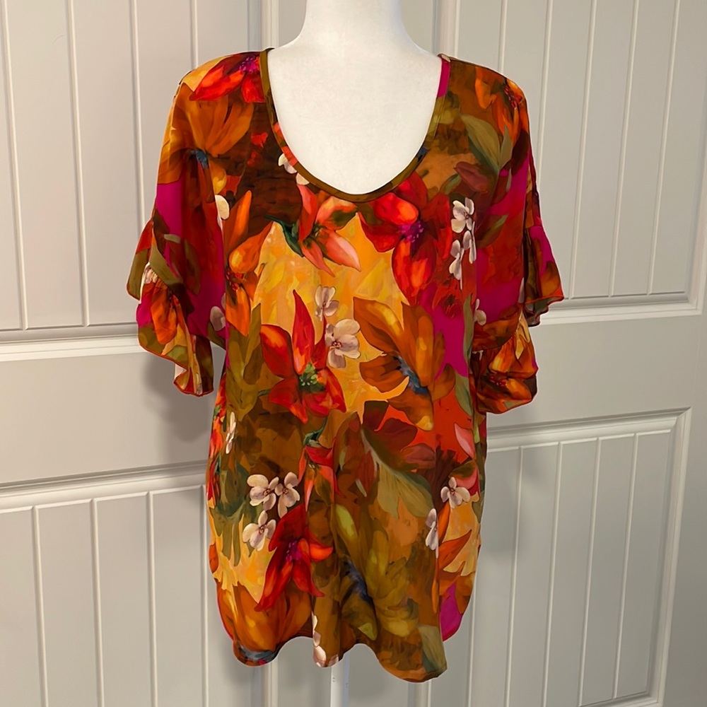Karen Kane Tropical Floral Flutter Sleeve Top NWOT